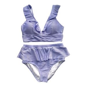NWOT Women's Purple Ribbed Flounced Bikini Set With Zipper Enclosure Size XL